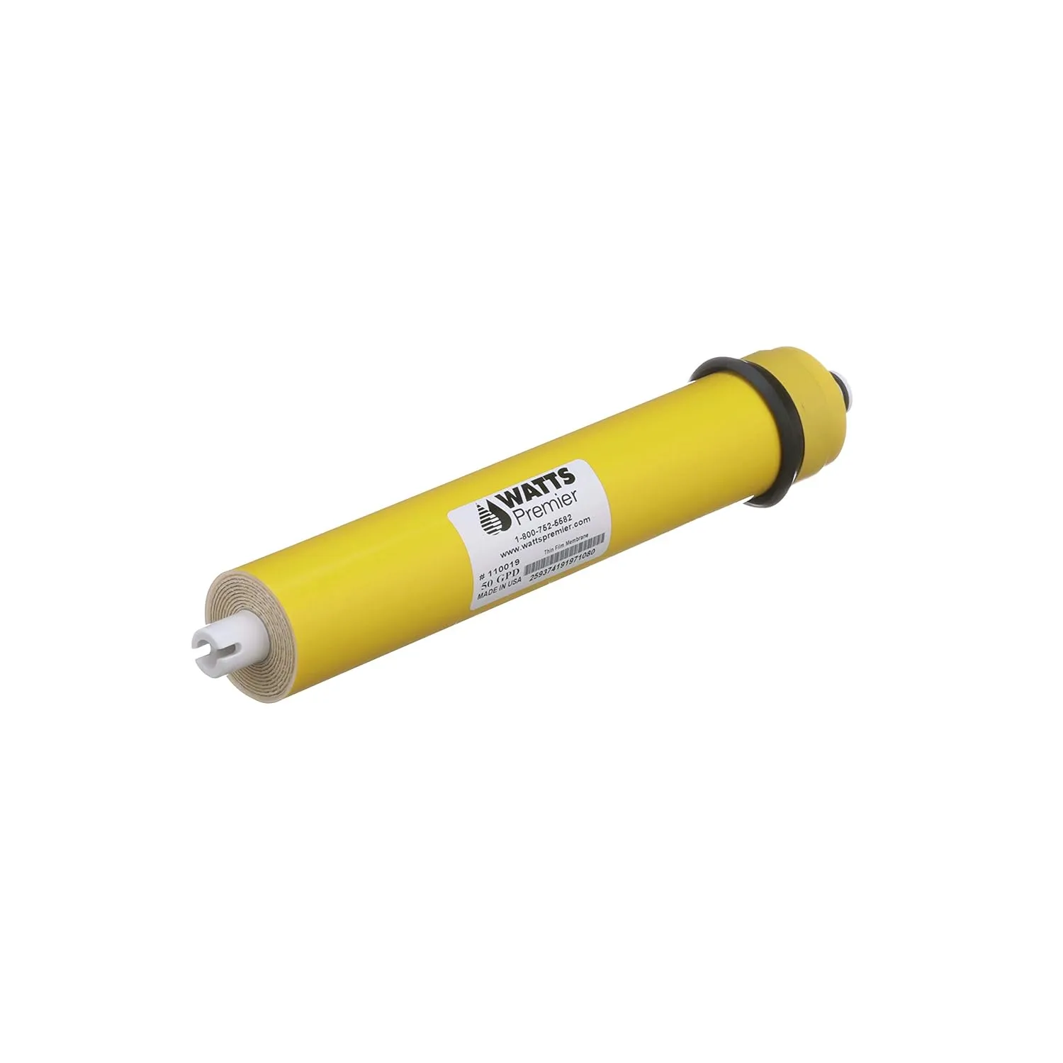 Watts Premier RO Water Filter 50 GPD (Gallons Per Day) Semi-Permeable Membrane Replacement for Premier Standard Reverse Osmosis System, Yellow, Built-In Check Valve, 1.8" Dia x 10.75" L, 1-Pack