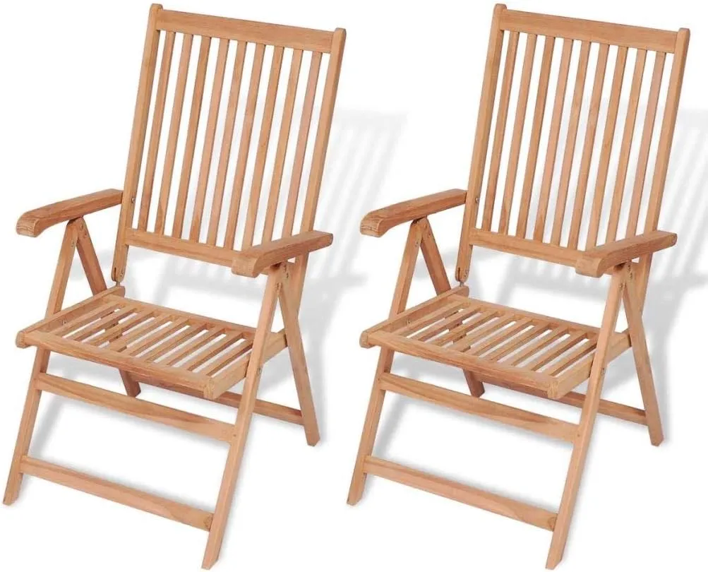 [We Ship â€‹Quickly] 2 pcs Reclining Garden Chair, Folding Garden Chairs, Folding Wooden Outdoor Chair, 7 Reclining Positions, for Camping Pool Beach Deck, Solid Teak Wood