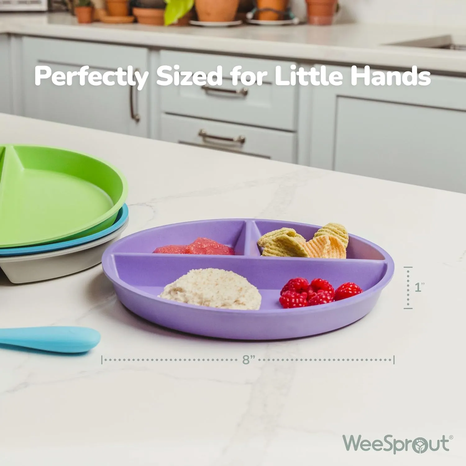 WeeSprout Divided Bamboo & Melamine Plates for Kids - Set of 4 Toddler Dinnerware, Food Grade, Kid Safe with Divided Design for Picky Eaters, Dishwasher Safe, Reusable Modern Tableware