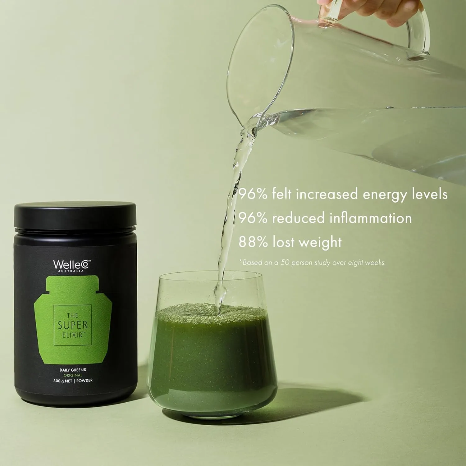 WelleCo The Super Elixir Daily Greens Powder, Probiotic Drink Mix with Whole Foods, Gluten Free, Vegan Gut Health Powder, Energy, Immunity, Healthy Skin, Hair & Nails (300g, Pineapple & Lime Jar)