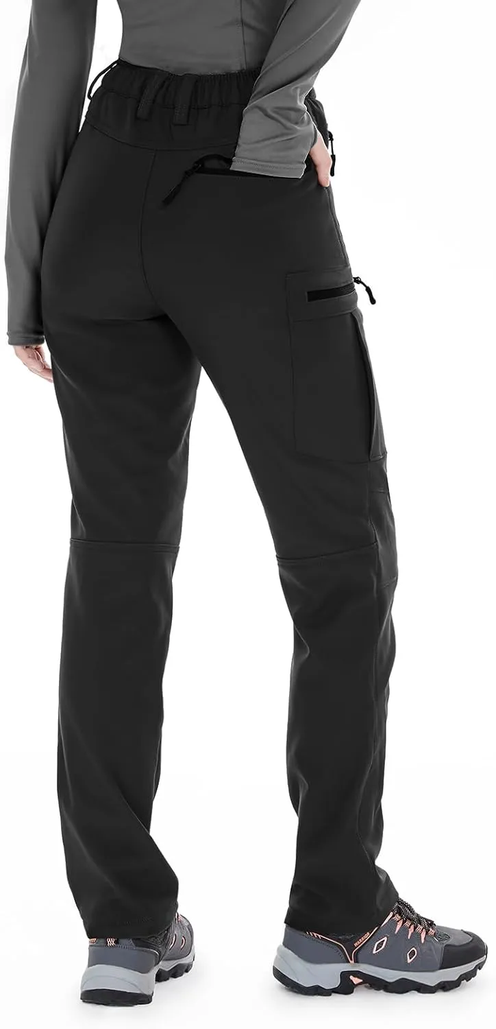 Wespornow Women's-Fleece-Lined-Hiking-Pants Snow-Ski-Pants Water-Resistance-Outdoor-Softshell-Insulated-Pants for Winter