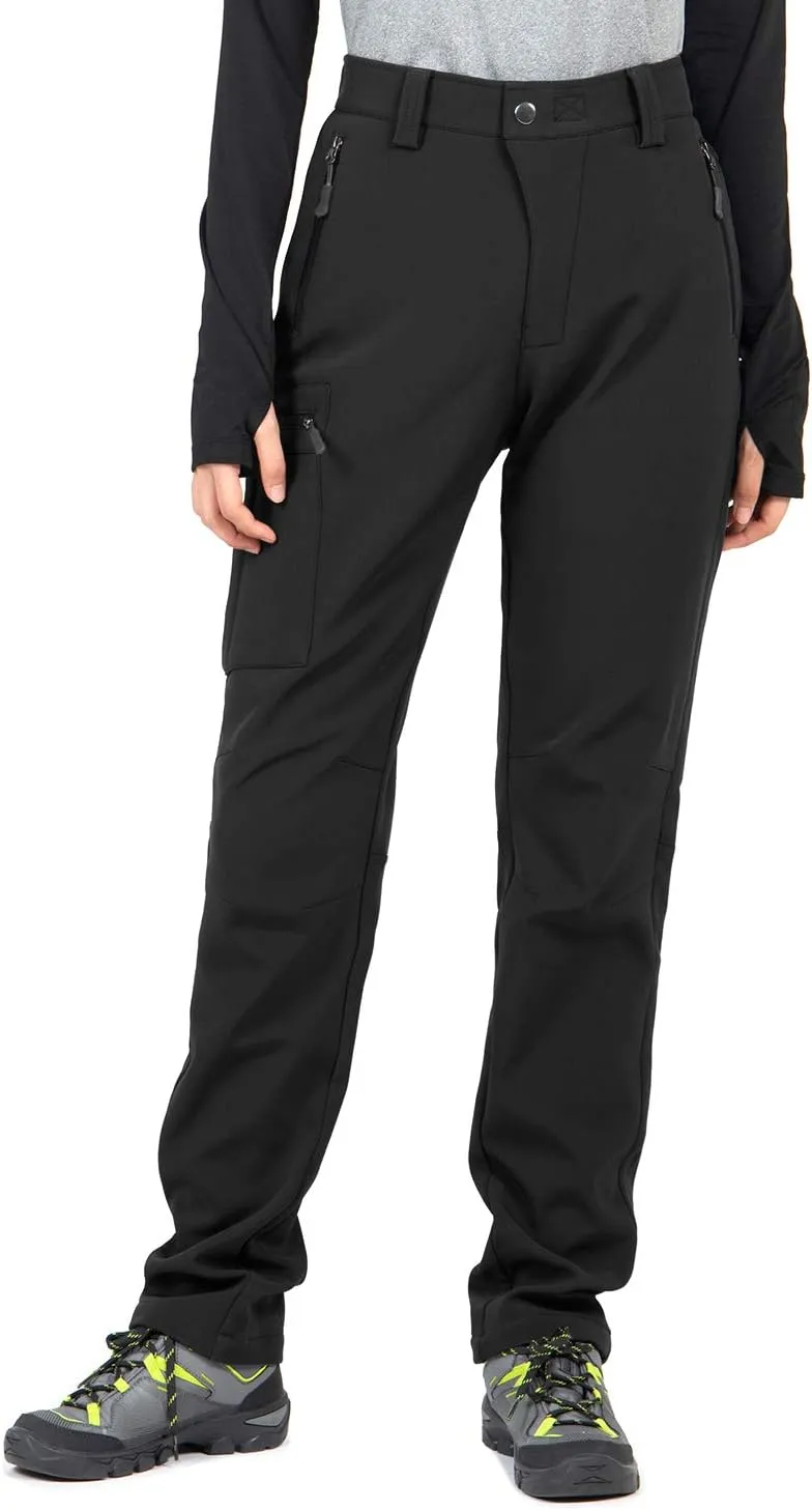 Wespornow Women's-Fleece-Lined-Hiking-Pants Snow-Ski-Pants Water-Resistance-Outdoor-Softshell-Insulated-Pants for Winter