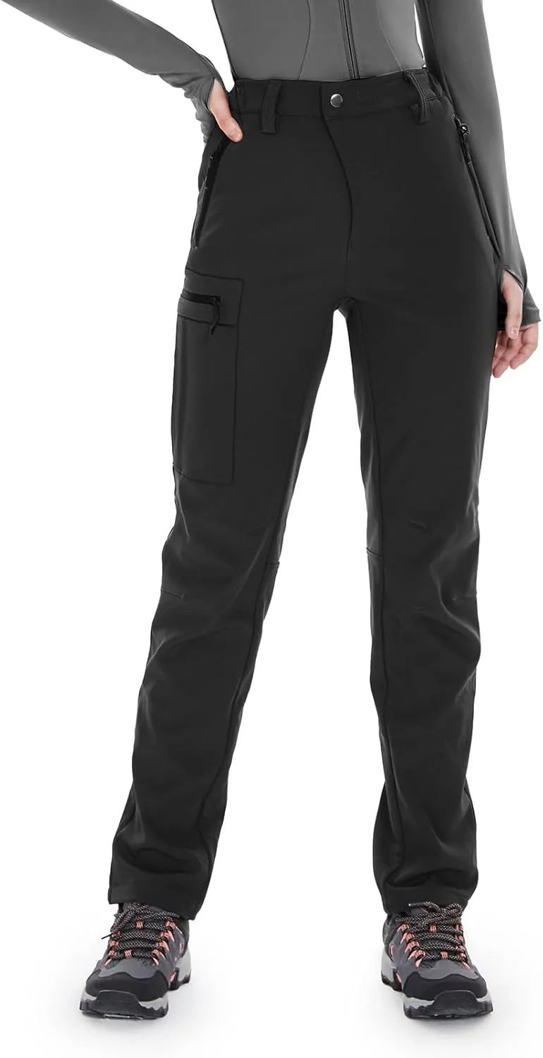 Wespornow Women's-Fleece-Lined-Hiking-Pants Snow-Ski-Pants Water-Resistance-Outdoor-Softshell-Insulated-Pants for Winter