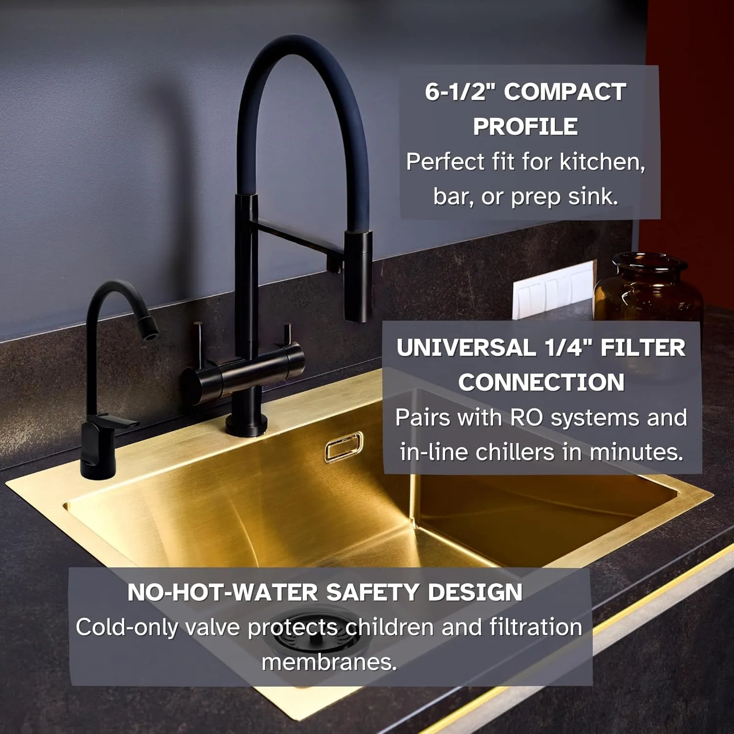 Westbrass D203-NL-62 6" Touch-Flo Style Pure Cold Water Dispenser Faucet, Matte Black