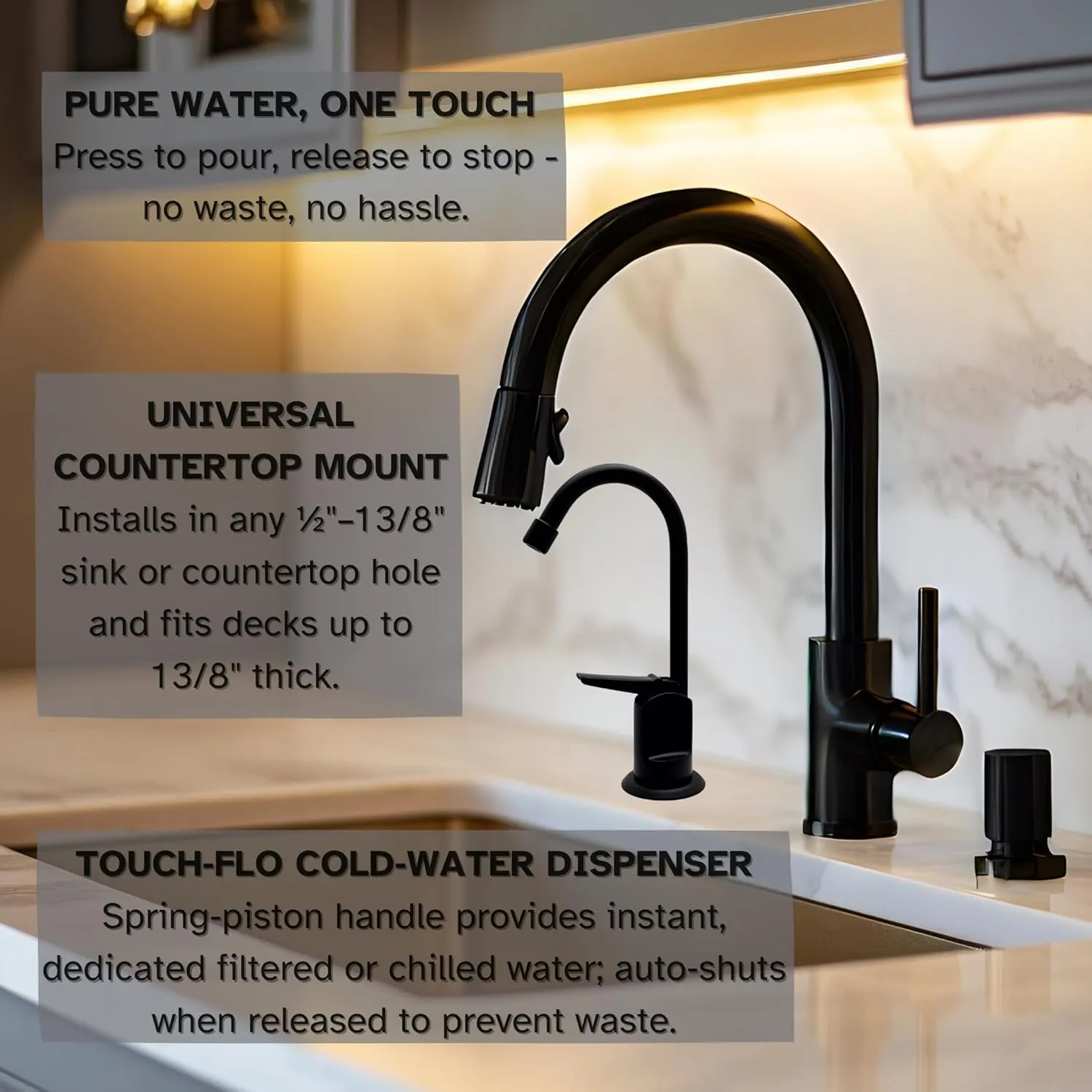 Westbrass D203-NL-62 6" Touch-Flo Style Pure Cold Water Dispenser Faucet, Matte Black