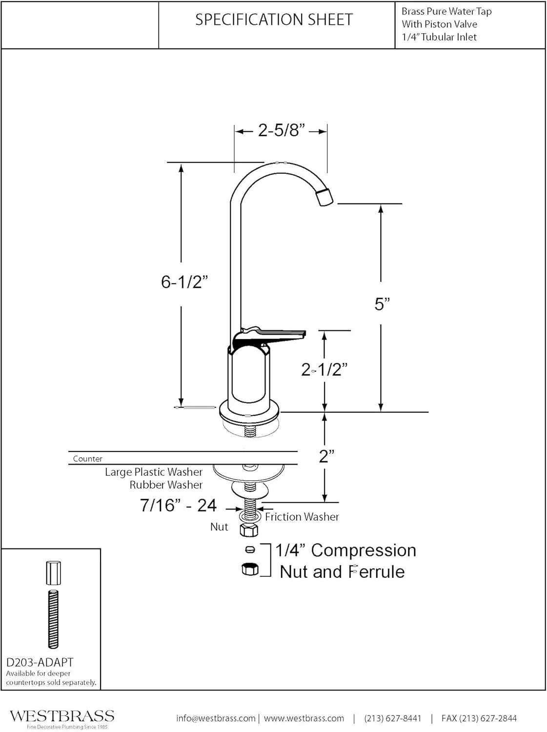 Westbrass D203-NL-62 6" Touch-Flo Style Pure Cold Water Dispenser Faucet, Matte Black