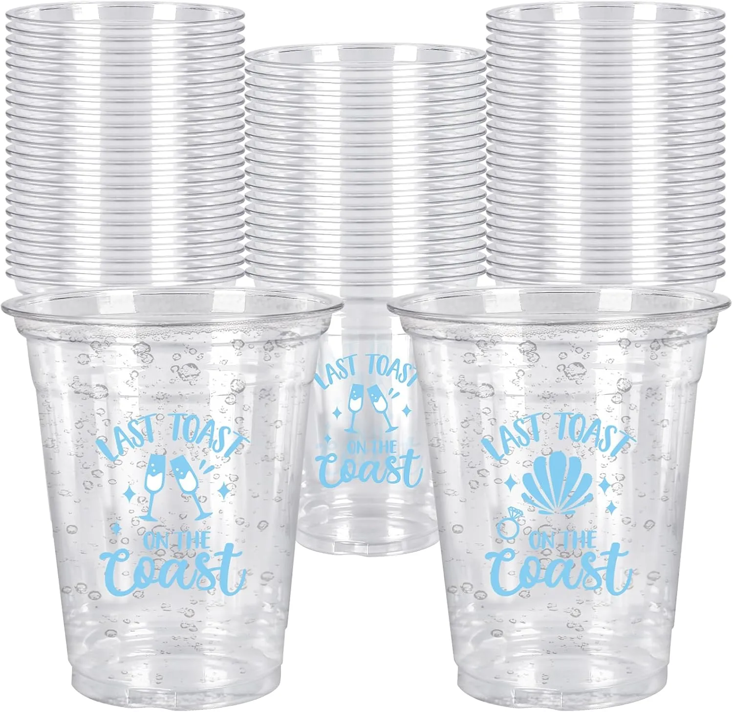 Whaline 50Pcs 12Oz Last Toast on the Coast Disposable Cup Coastal Beach Bachelorette Party Plastic Cup Blue Bach Clear Glasses for Coffee Juice Drink Party Supplies