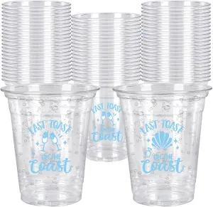 Whaline 50Pcs 12Oz Last Toast on the Coast Disposable Cup Coastal Beach Bachelorette Party Plastic Cup Blue Bach Clear Glasses for Coffee Juice Drink Party Supplies