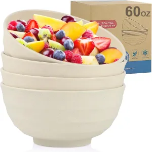 Wheat Straw Bowl Sets,4 PCS Unbreakable Cereal Bowl 60 OZ，Microwave and Dishwasher Safe Bowls,Super Big Bowl Sets BPA Free Bowls for Serving Soup,Oatmeal and Salad Etc…