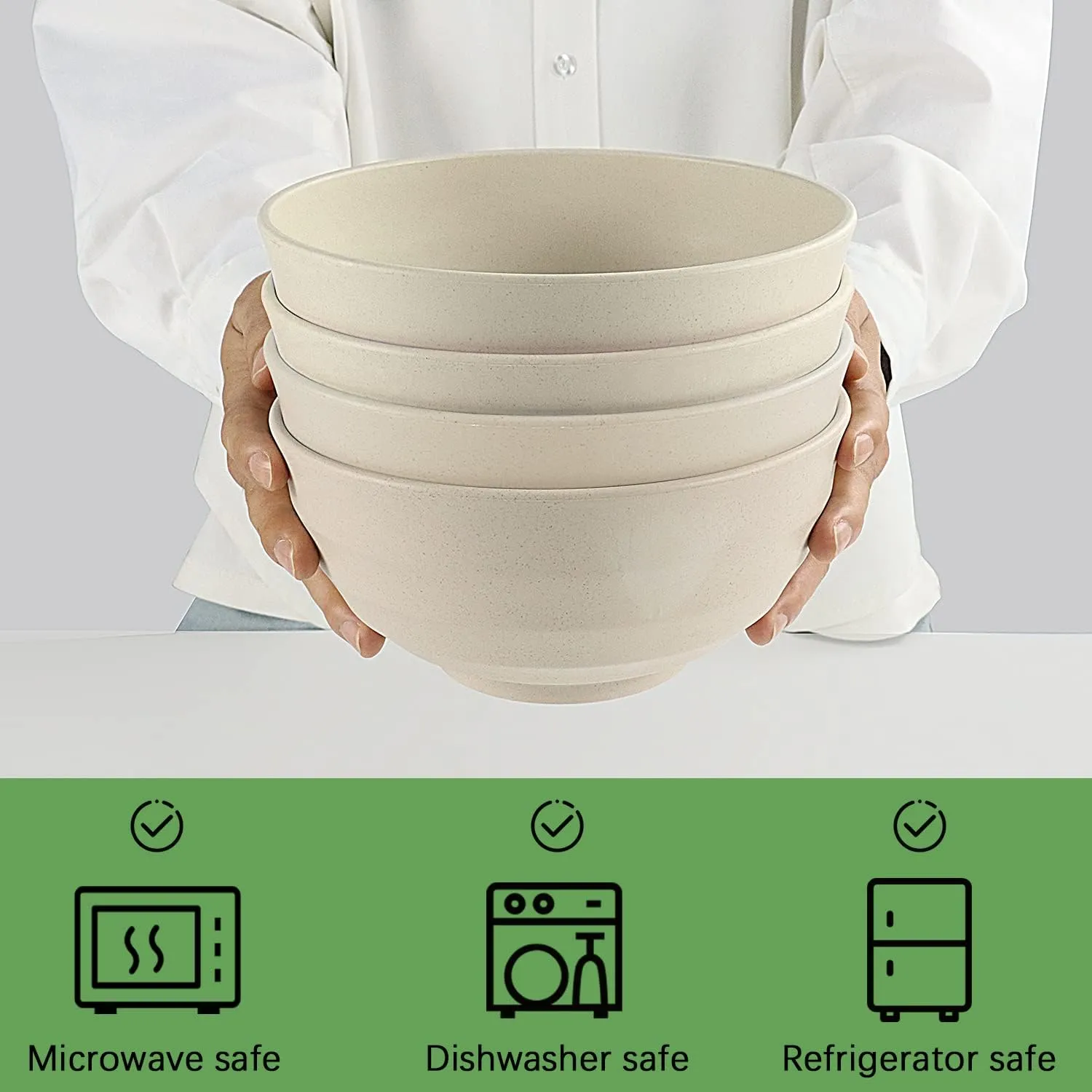 Wheat Straw Bowl Sets,4 PCS Unbreakable Cereal Bowl 60 OZ，Microwave and Dishwasher Safe Bowls,Super Big Bowl Sets BPA Free Bowls for Serving Soup,Oatmeal and Salad Etc…