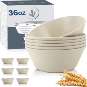 Wheat Straw Bowl Sets,6 PCS Unbreakable Cereal Bowl 36 OZ,Microwave and Dishwasher Safe Bowls,Soup Bowl Sets for Serving Soup,Oatmeal and Salad （Beige）