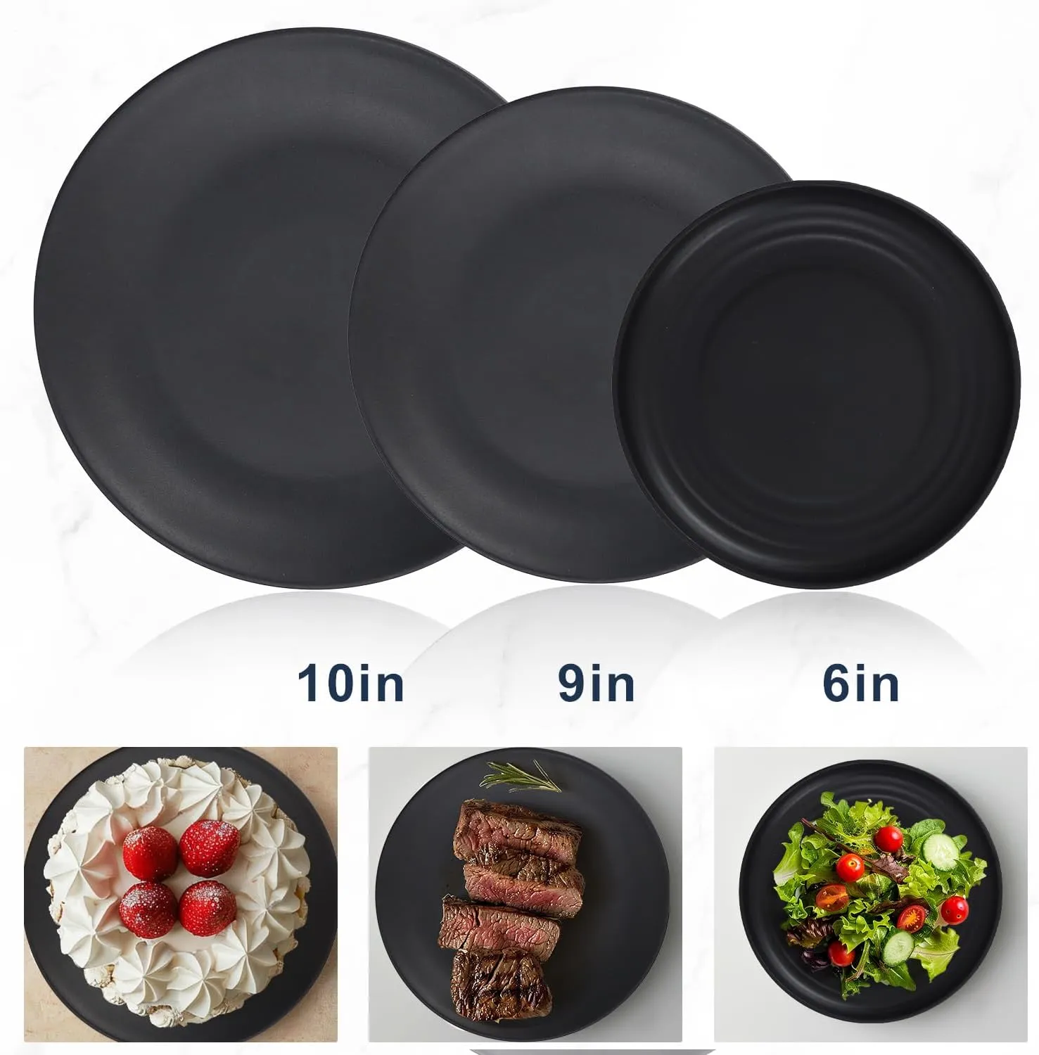 Wheat Straw Dinnerware Set of 40 Pieces - 10" & 9" Plates, 6" Snack Plates, 26oz & 12oz Bowls & Cups - Unbreakable, Microwave & Dishwasher Safe - Black