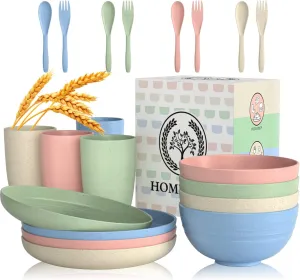 Wheat Straw Dinnerware Sets, 20 PCS Dishes Dinnerware Set Microwave and Dishwasher Safe, Lightweight Unbreakable Dishes, Reusable Dinner Plates Kids Plates and Bowls Sets for Kitchen, Camping