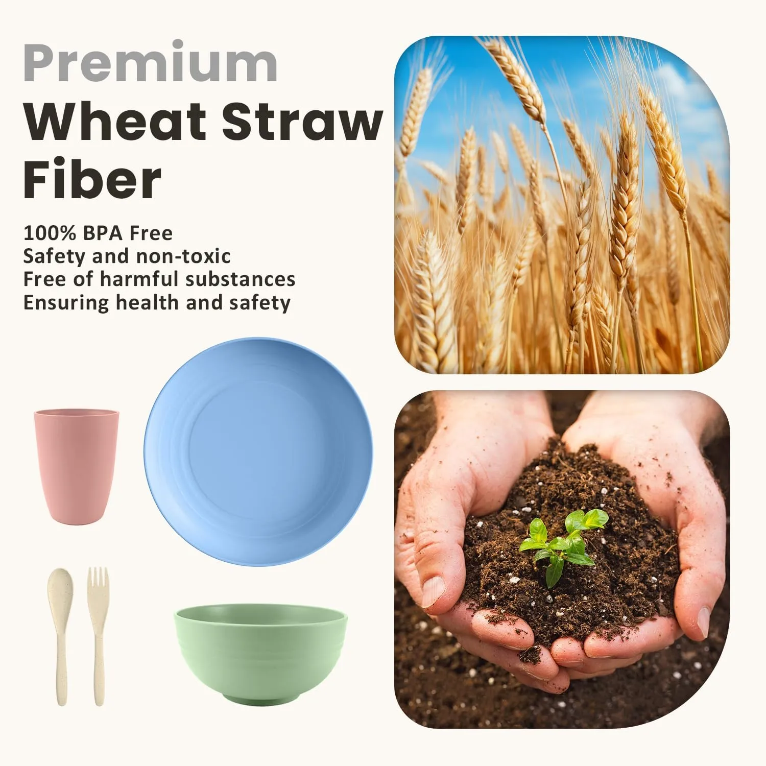 Wheat Straw Dinnerware Sets, 20 PCS Dishes Dinnerware Set Microwave and Dishwasher Safe, Lightweight Unbreakable Dishes, Reusable Dinner Plates Kids Plates and Bowls Sets for Kitchen, Camping