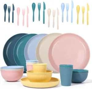 Wheat Straw Dinnerware Sets -DAPIPIK 36 Piece Unbreakable Dinnerware Sets for 6, Wheat Straw Plates and Bowls Set, Lightweight Camping Plates Cups and Bowls Set.Dishwasher Microwave Safe Dinnerware