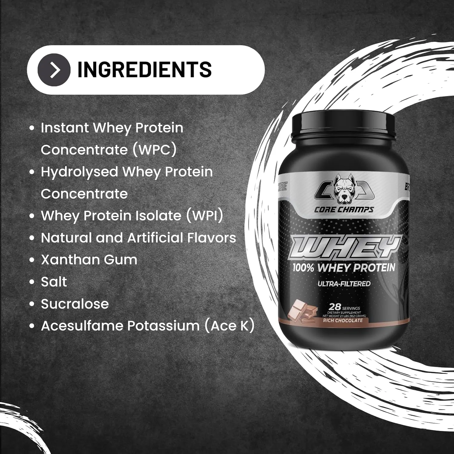 Whey Protein Powder | 100% Ultra Filtered Whey | 25g Protein   All Essential Amino Acids | for Strength & Lean Muscle | 2 Pounds (Rich Chocolate)
