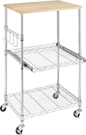 Whitmor Supreme Microwave Cart with Locking Wheels - Chrome with Food Safe Cutting Board 16 x 22.5 x 34 inches