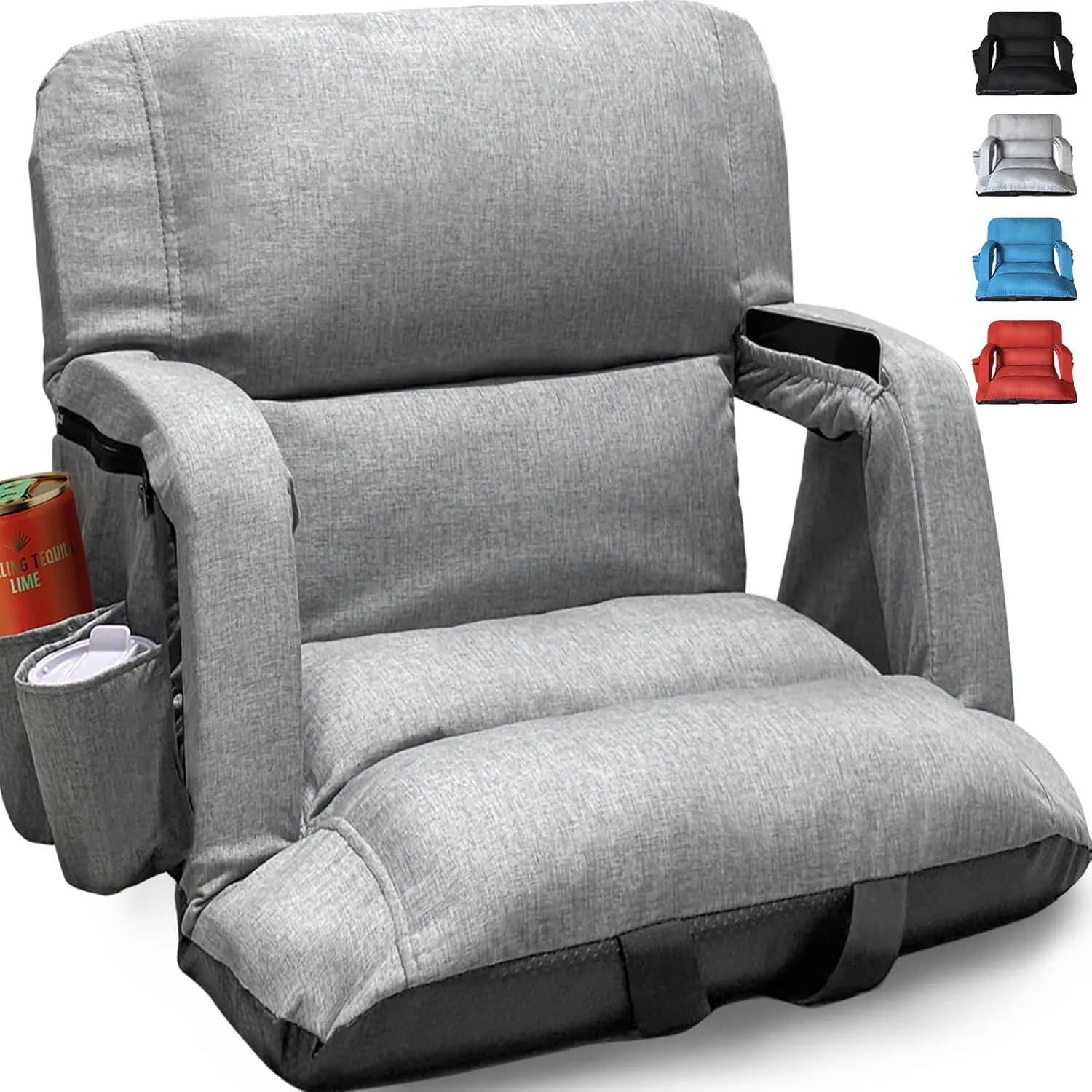 Wide Stadium Seats with Back Support, Exclusive Sofa Style Design Extra Thick Bleacher Chairs with Back and Cushion, 6 Reclining Positions - Ultimate Comfort for Sports Events (Grey, 22.5")