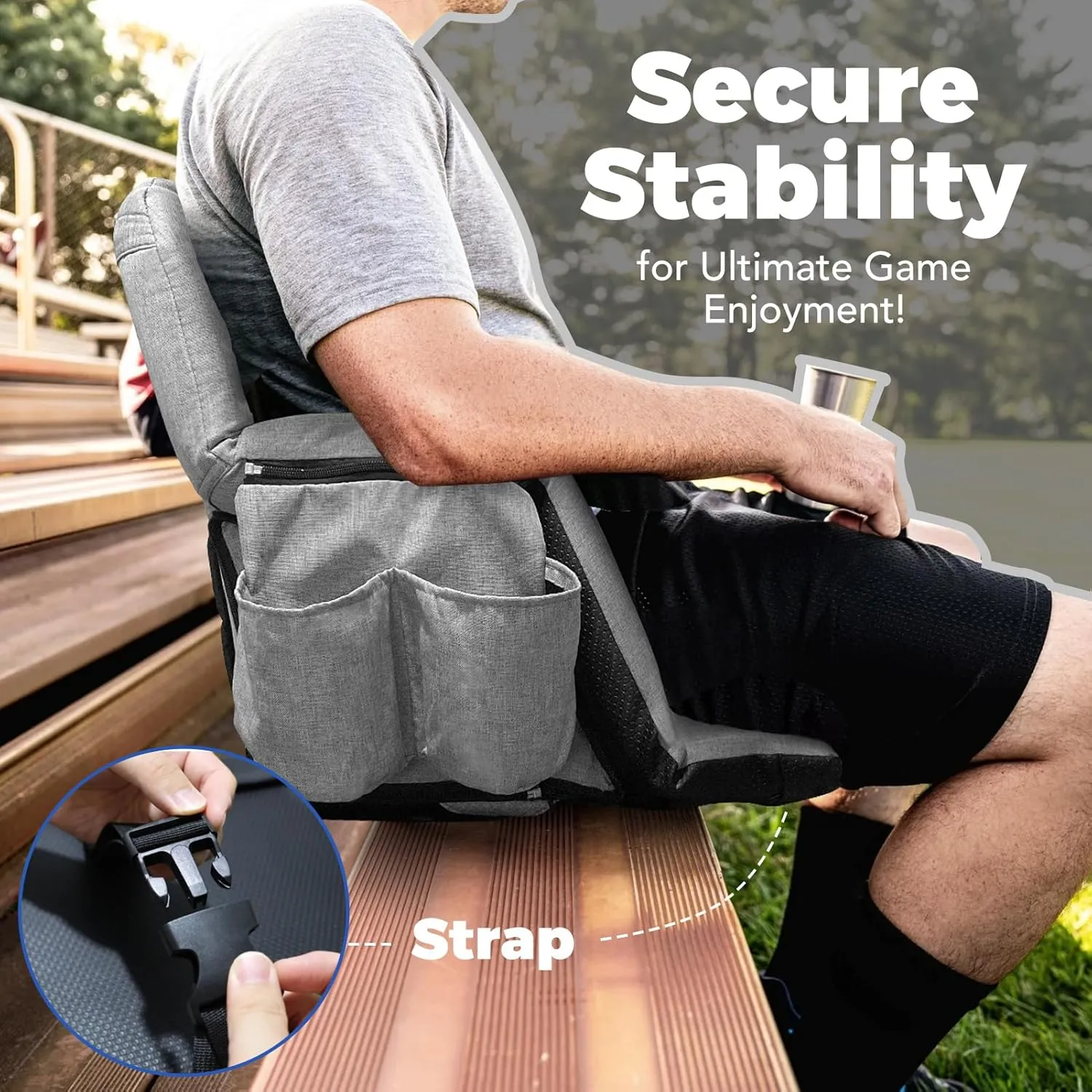 Wide Stadium Seats with Back Support, Exclusive Sofa Style Design Extra Thick Bleacher Chairs with Back and Cushion, 6 Reclining Positions - Ultimate Comfort for Sports Events (Grey, 22.5")