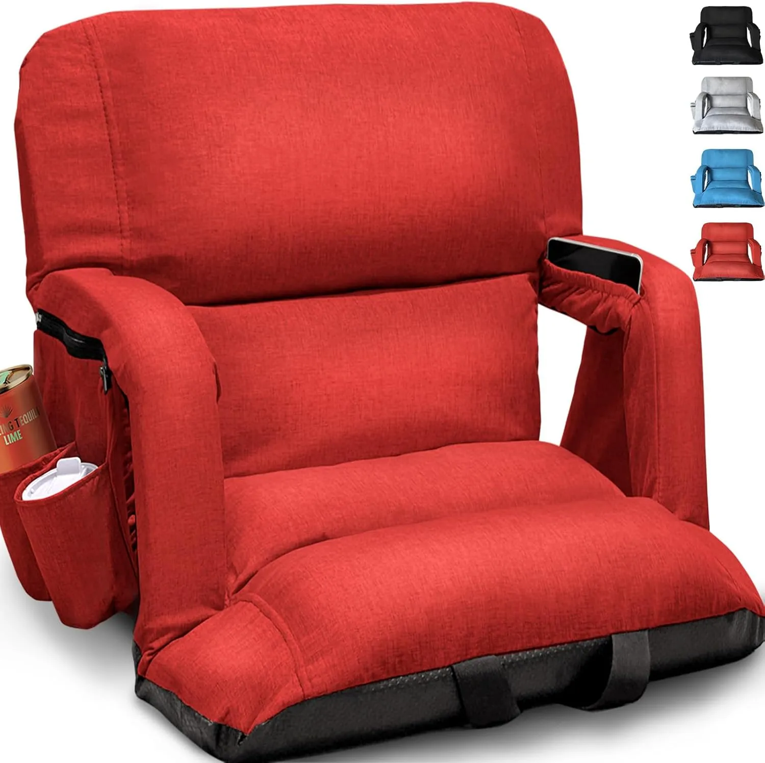 Wide Stadium Seats with Back Support, Exclusive Sofa Style Design Extra Thick Bleacher Chairs with Back and Cushion, 6 Reclining Positions - Ultimate Comfort for Sports Events (Red, 22.5")