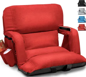 Wide Stadium Seats with Back Support, Exclusive Sofa Style Design Extra Thick Bleacher Chairs with Back and Cushion, 6 Reclining Positions - Ultimate Comfort for Sports Events (Red, 22.5")