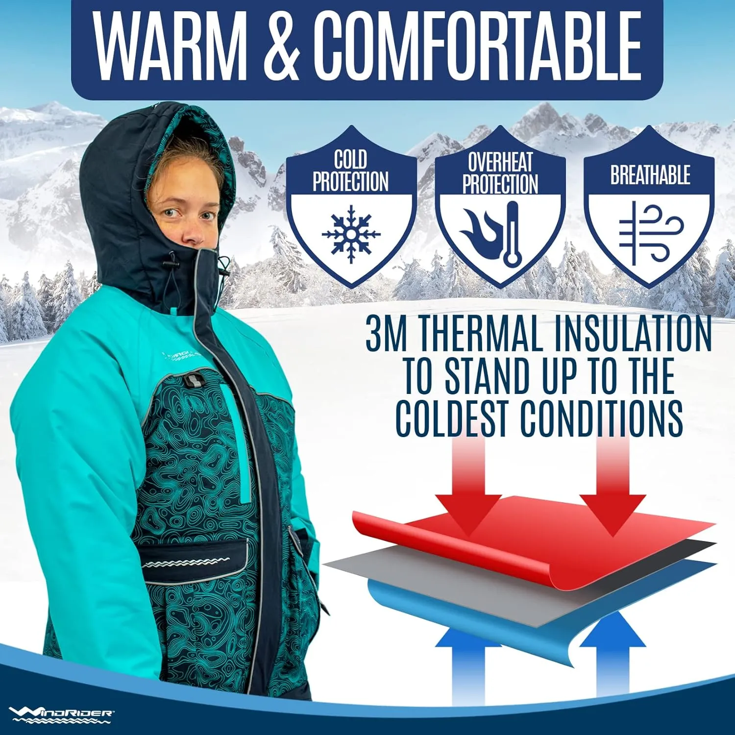 WindRider Warm Unisex Ice Fishing Suit Insulated Waterproof Bibs and Jacket overall for men and women cold Weather Activities