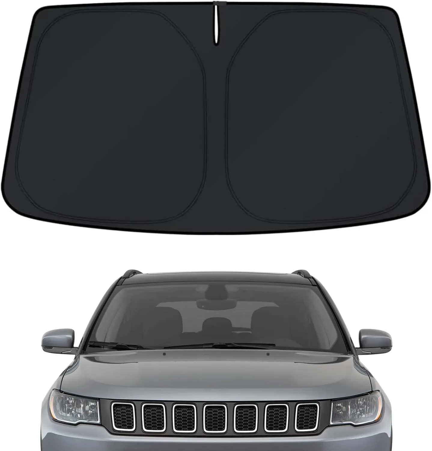 Windshield Sun Shade Cover for Jeep Compass 2017-2024 - Sunshade Compatible with Jeep Compass Foldable Front Window Sunshade Sun Visor Protector Block UV Rays Keep Your Car Cooler Car Accessories