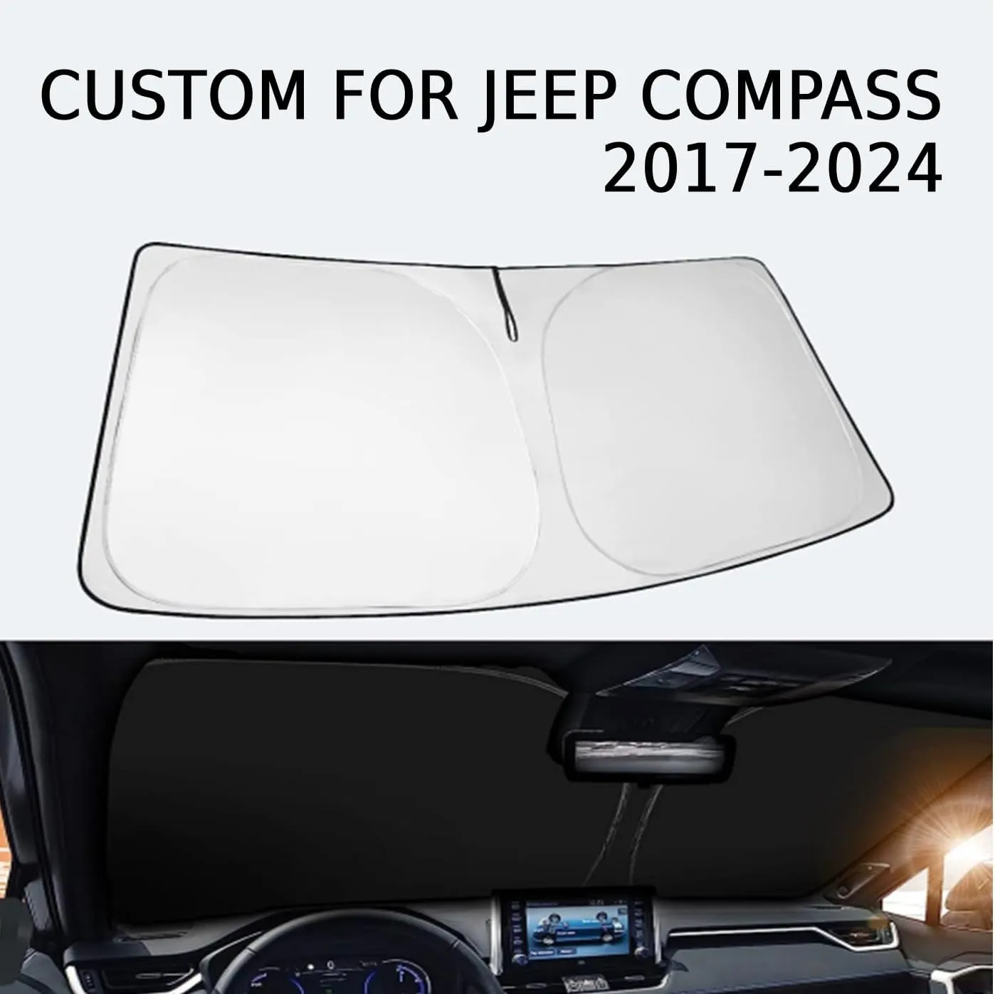 Windshield Sun Shade Cover for Jeep Compass 2017-2024 - Sunshade Compatible with Jeep Compass Foldable Front Window Sunshade Sun Visor Protector Block UV Rays Keep Your Car Cooler Car Accessories
