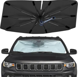 Windshield Sun Shade Umbrella for Jeep Compass 2017-2025, Foldable Car Sunshade for Front Window, Highly Reflective Auto Sun Shield Visor for UV Protection, Keep Car Cool Accessories