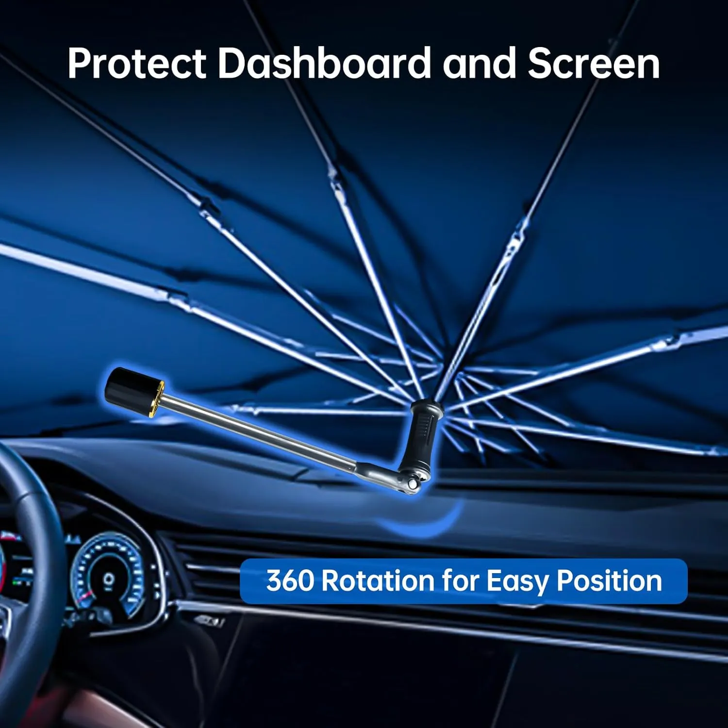 Windshield Sun Shade Umbrella for Jeep Compass 2017-2025, Foldable Car Sunshade for Front Window, Highly Reflective Auto Sun Shield Visor for UV Protection, Keep Car Cool Accessories