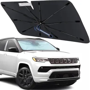 Windshield Sun Shade Umbrella for Jeep Compass 2017-2025, Foldable Car Sunshade for Front Windows with 360° Rotating Shaft, Custom fit Compass Sun Visor Shield for UV Blocking and Heat Insulation