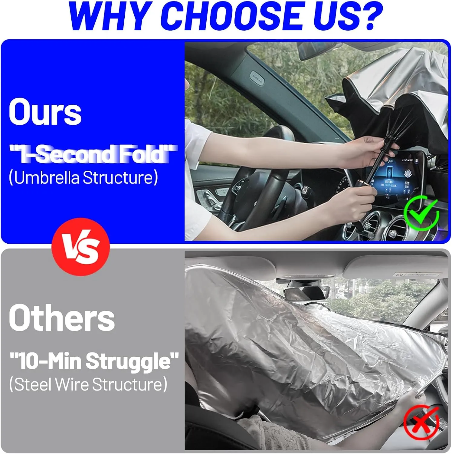 Windshield Sun Shade Umbrella for Jeep Compass 2017-2025, Foldable Car Sunshade for Front Windows with 360° Rotating Shaft, Custom fit Compass Sun Visor Shield for UV Blocking and Heat Insulation