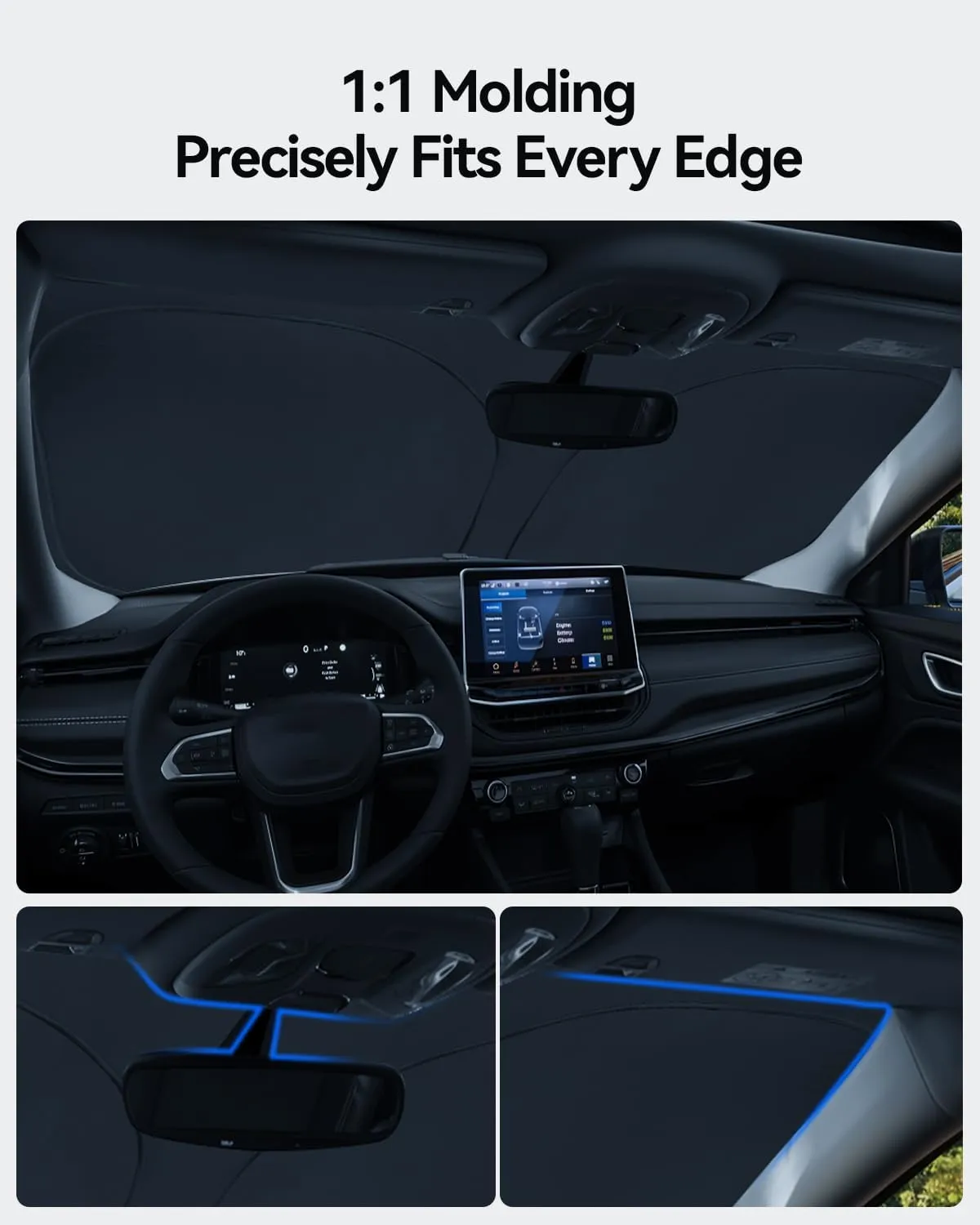 Windshield Sunshade for 2022 2023 2024 Jeep Compass Accessories Foldable Sun Shield Block UV Rays with Dual-Silver Coating& Nano Ice Crystal Cooling Keeps Car Interior Cool& Protected