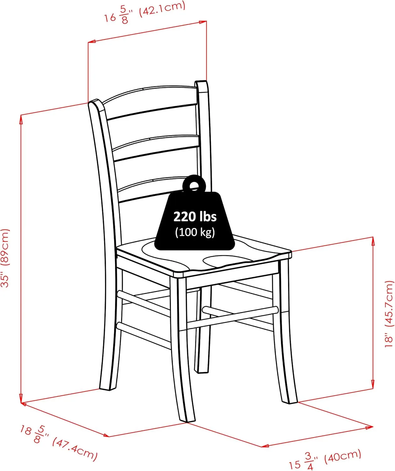 Winsome Wood Ladder Back Chair, Antique Walnut, 2 Pieces94232