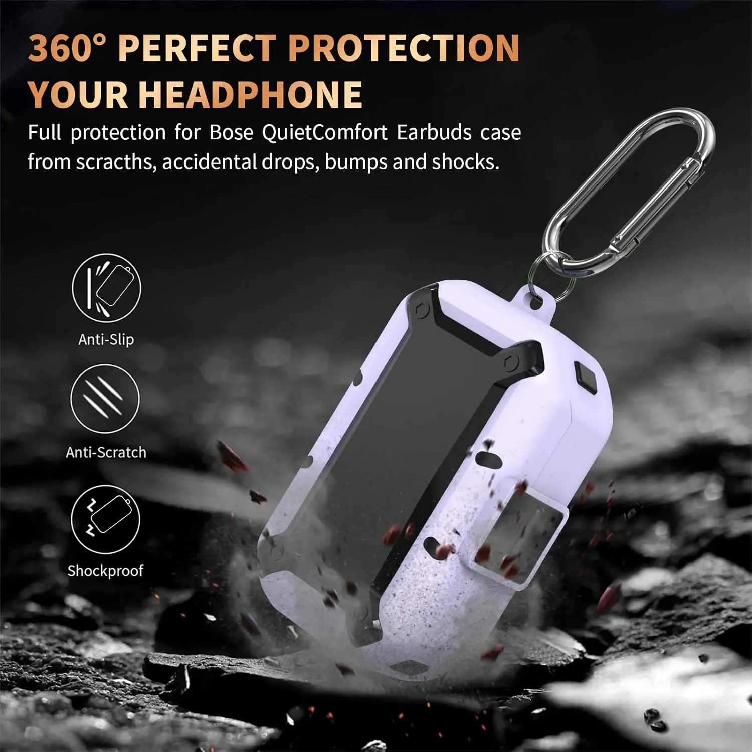WOFRO Case for Sennheiser Momentum True Wireless 3 Earbuds with Secure Lock Clip Hard Shell Protective Cover Military Armor Series Full-Body Shockproof with Carabiner (Black)