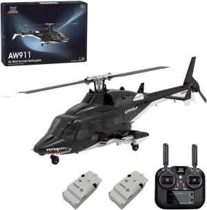WOLFBUSH AW-911 Air-Wolf RC Helicopter, 1/34 Scale 2.4G 9CH Flybarless RC Helicopter Model with 6G/3D Stunt Mode and GPS Flight Control System, Aircraft for Beginners(RTF Version)
