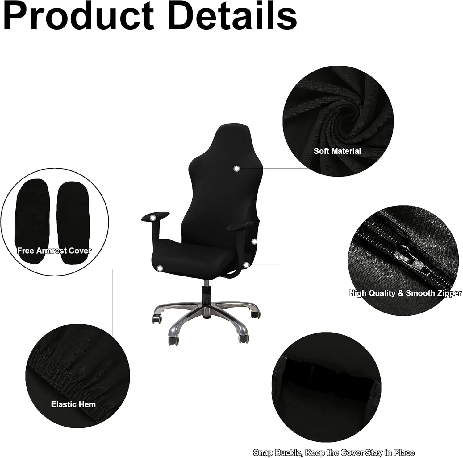 WOMACO Gaming Chair Slipcover Stretch Seat Chair Cover for Leather Computer Reclining Racing Ruffled Gamer Chair Protector (Black, One-Size)