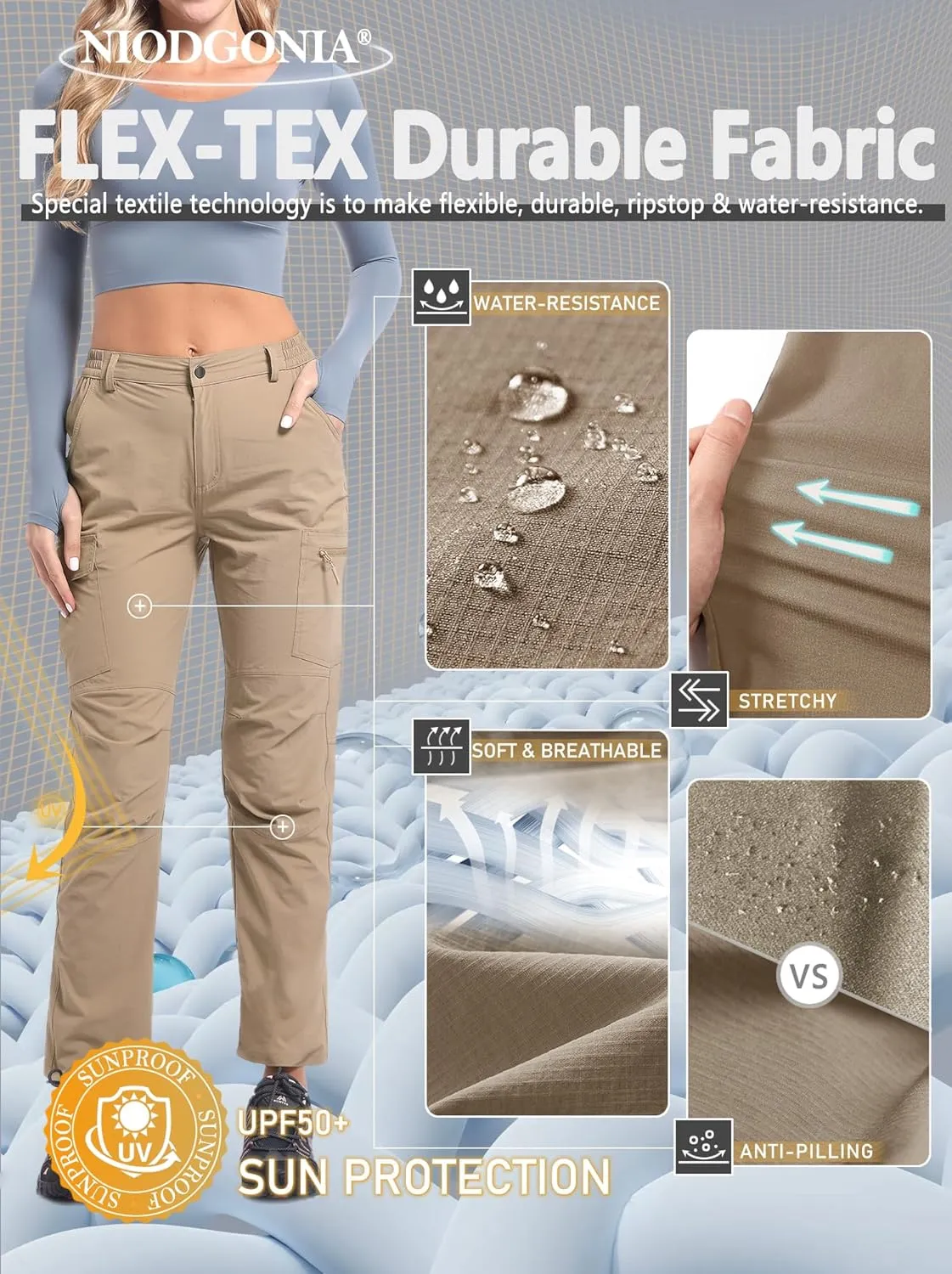 Women's Cargo Lightweight Hiking Pants Casual High Waisted Athletic Outdoor Travel Trousers with Pockets