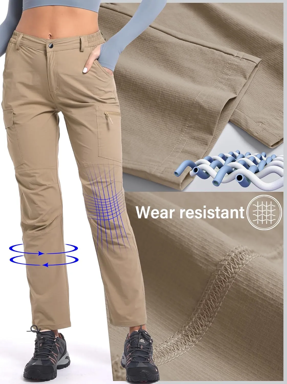 Women's Cargo Lightweight Hiking Pants Casual High Waisted Athletic Outdoor Travel Trousers with Pockets