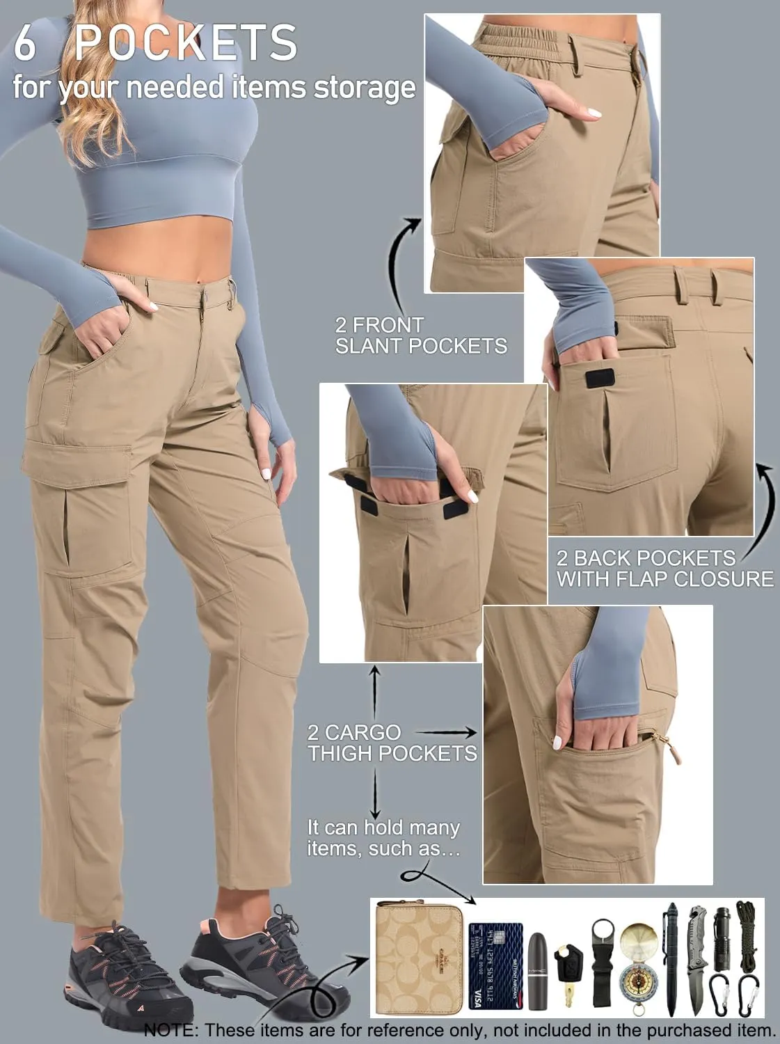 Women's Cargo Lightweight Hiking Pants Casual High Waisted Athletic Outdoor Travel Trousers with Pockets