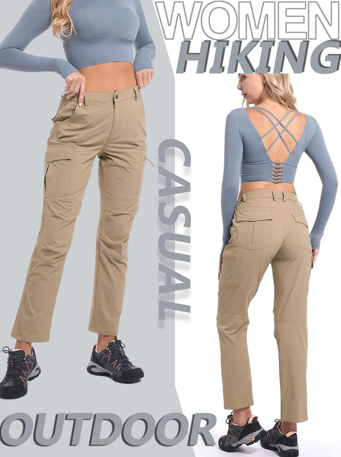 Women's Cargo Lightweight Hiking Pants Casual High Waisted Athletic Outdoor Travel Trousers with Pockets