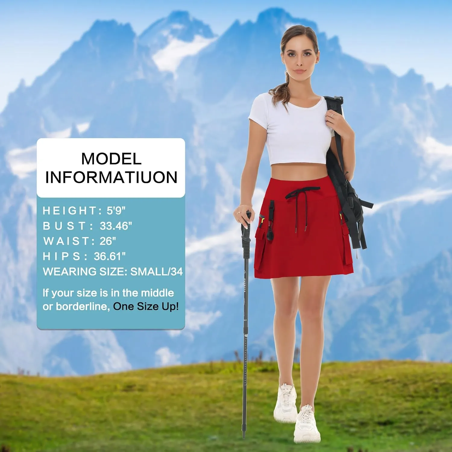 Women's Hiking Cargo Skort Skirt High Waisted Golf Dressy Casual with Zipper Pockets Workout Sport Quick Dry Skirts