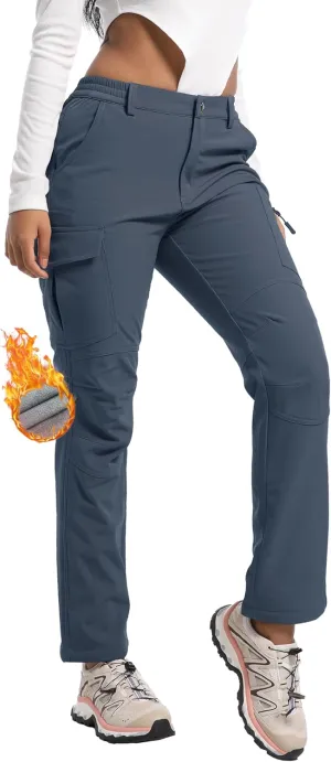 Women's Snow Ski Pants Fleece Lined Waterproof Softshell Insulated Winter Outdoor Hiking Cargo Pants
