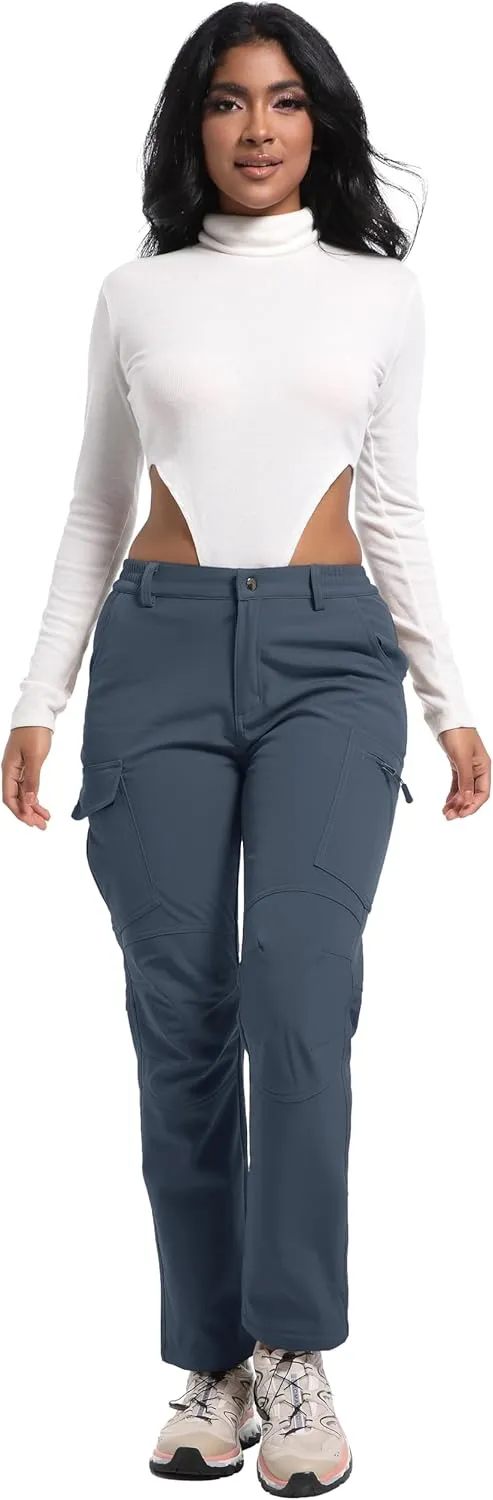 Women's Snow Ski Pants Fleece Lined Waterproof Softshell Insulated Winter Outdoor Hiking Cargo Pants