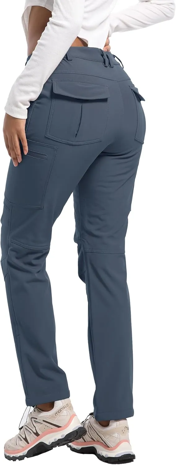 Women's Snow Ski Pants Fleece Lined Waterproof Softshell Insulated Winter Outdoor Hiking Cargo Pants