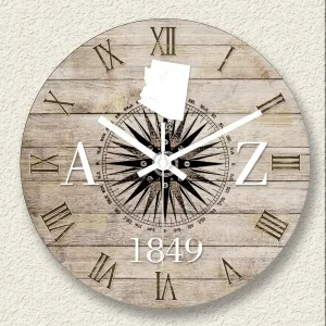 Wooden Wall Clock Abstract Artwork Clock Battery Operated Silent Non Ticking Wood Clocks Compass Arizona Silhouette Roman Number Explorer Beach Decorations Clock for Bedrooms