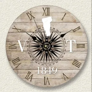Wooden Wall Clock Abstract Artwork Clock Battery Operated Silent Non Ticking Wood Clocks Compass Vermont Silhouette Roman Number Explorer Beach Clocks Wall Decor_840