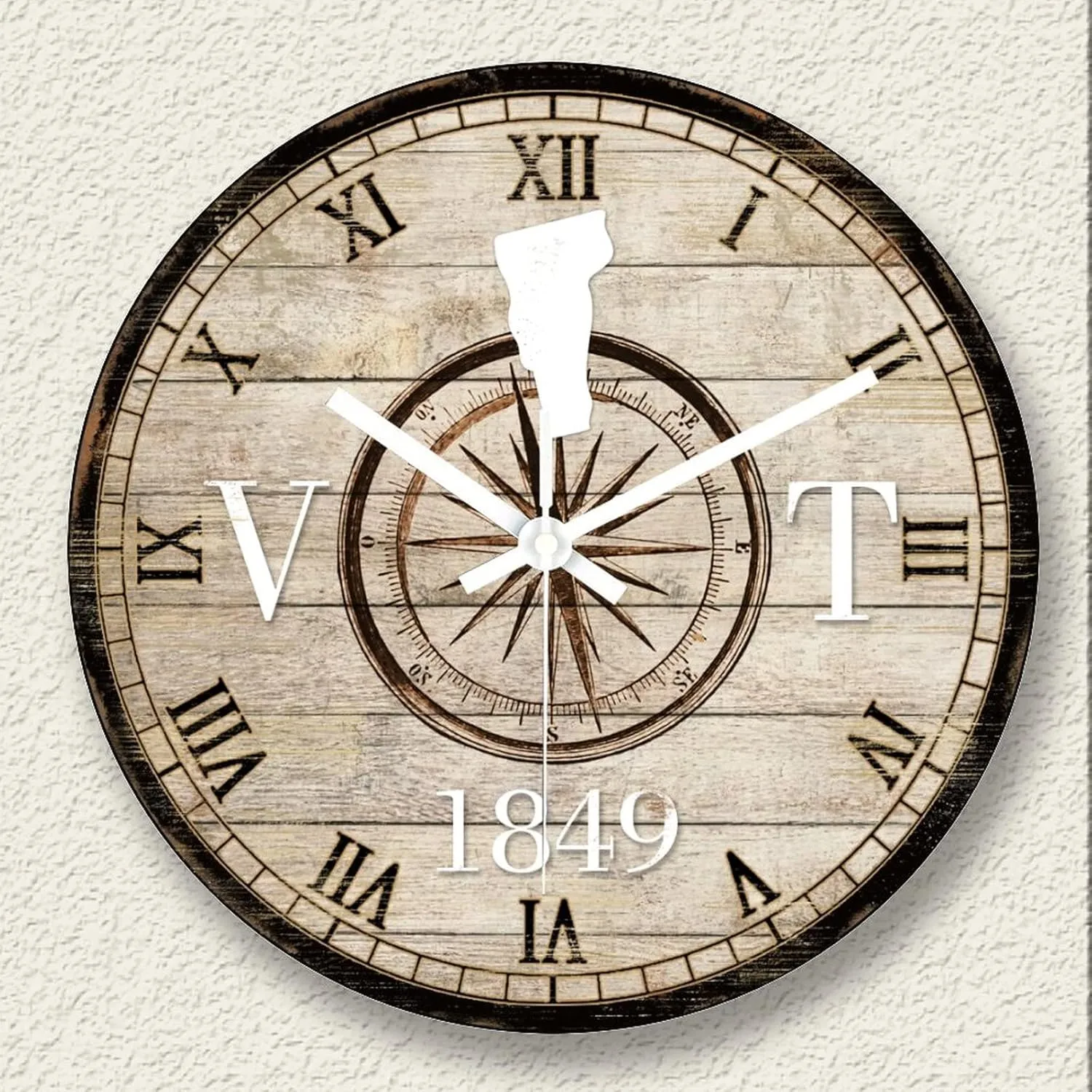 Wooden Wall Clock Abstract Artwork Clock Battery Operated Silent Non Ticking Wood Clocks Compass Vermont Silhouette Roman Number Explorer Beach Clocks Wall Decor_841