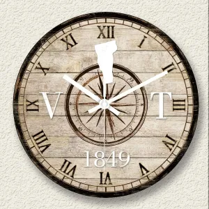 Wooden Wall Clock Abstract Artwork Clock Battery Operated Silent Non Ticking Wood Clocks Compass Vermont Silhouette Roman Number Explorer Beach Clocks Wall Decor_841