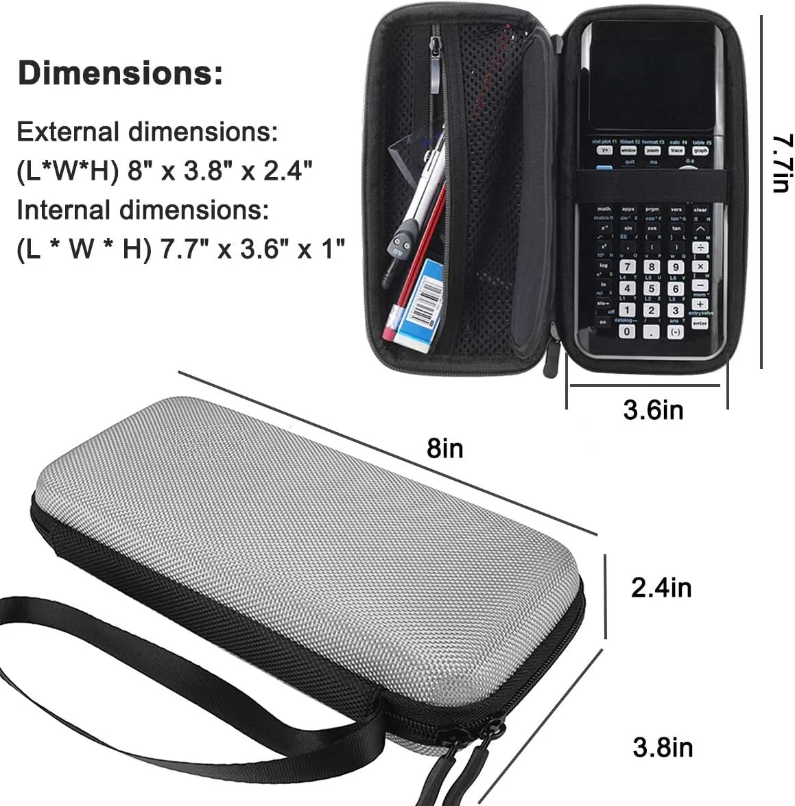 Xberstar Hard EVA Shockproof Carry Case Bag Pouch for Texas Instruments TI-84 Plus CE/Color TI-83 Plus,TI-89 Titanium, HP 50G Graphing, Scientific Financial Calculators (Gray)